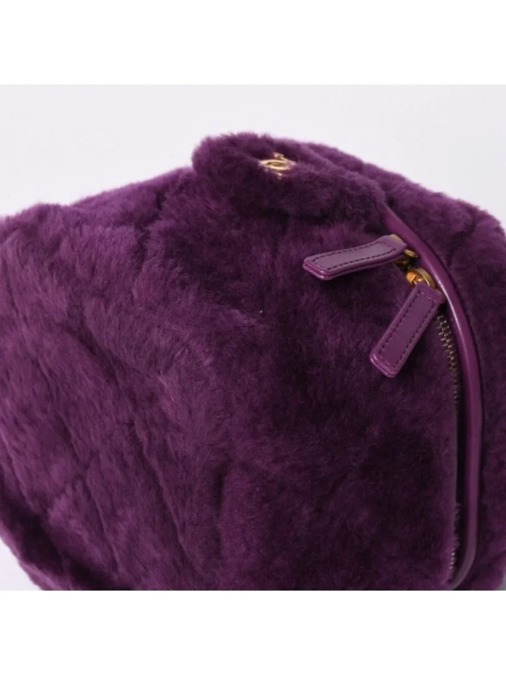 Chanel CC Logo Vanity 2-Way Shoulder Bag Shearling Purple Gold